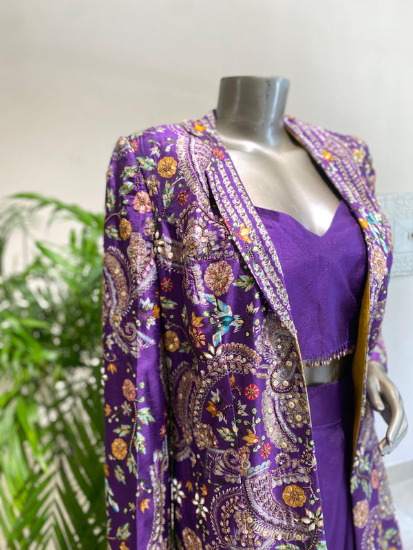 Printed Jacket with Draped Skirt