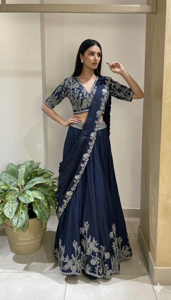 Navy Drape Lehenga