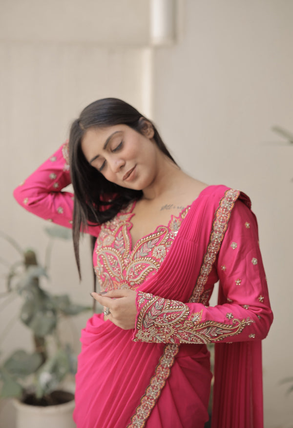 Hand embroidered saree