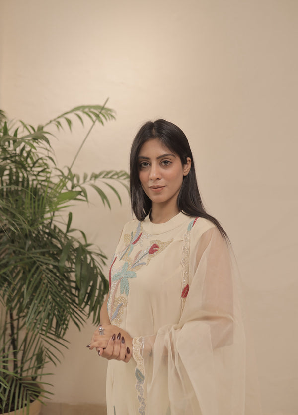 Hand embroidered suit with garara