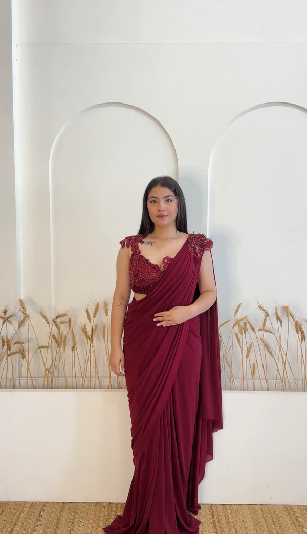 Maroon Drape Saree