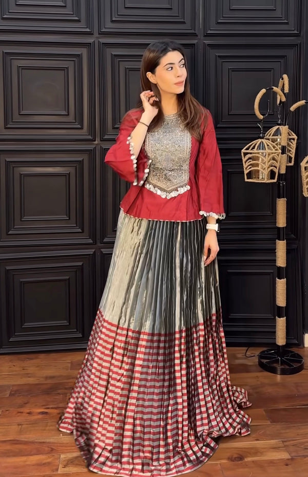 Silk Kurta with Banarasi Skirt