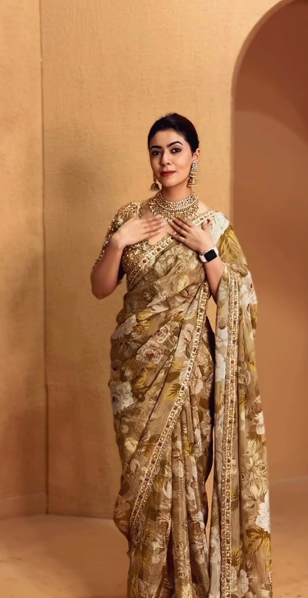Floral Gold Saree