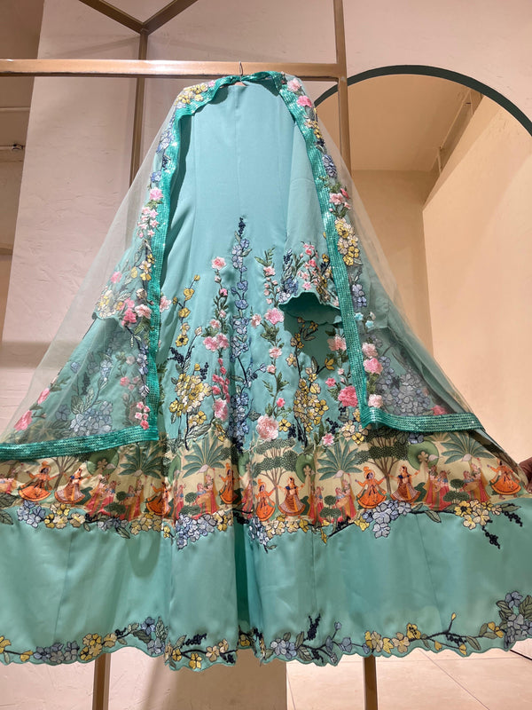 Green Unstitched Anarkali