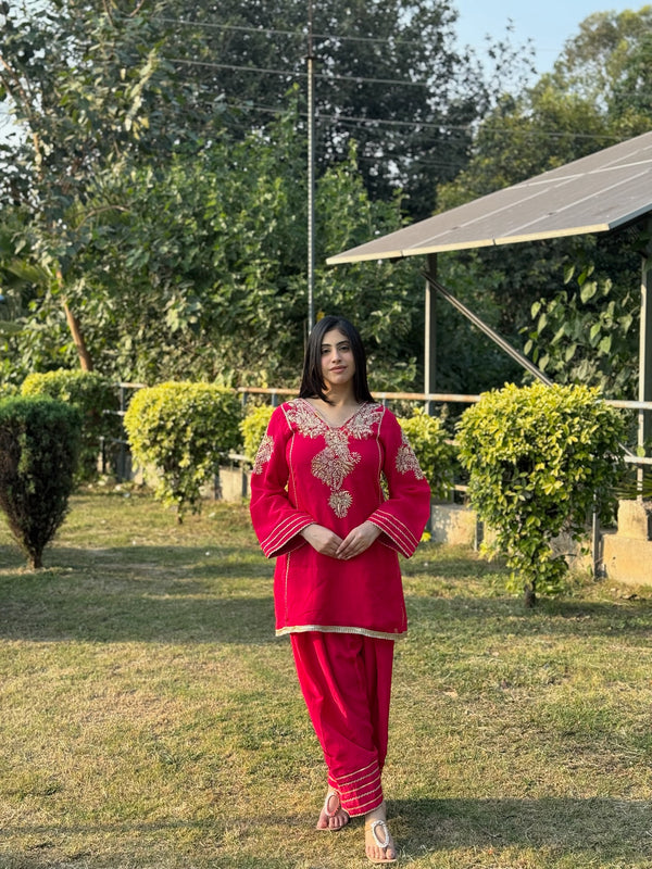 Embroidered Kurta with Farshi Salwar