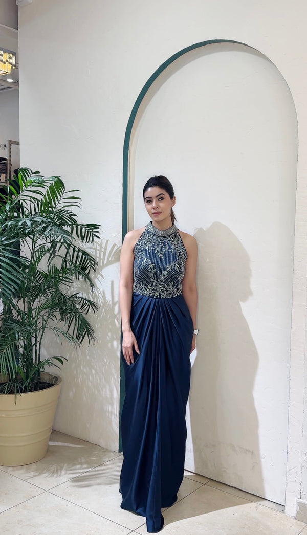 Navy drape Gown