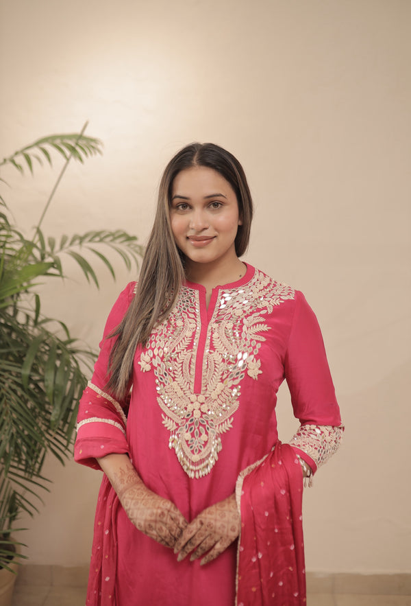 Pearl work suit with bandhani duppata
