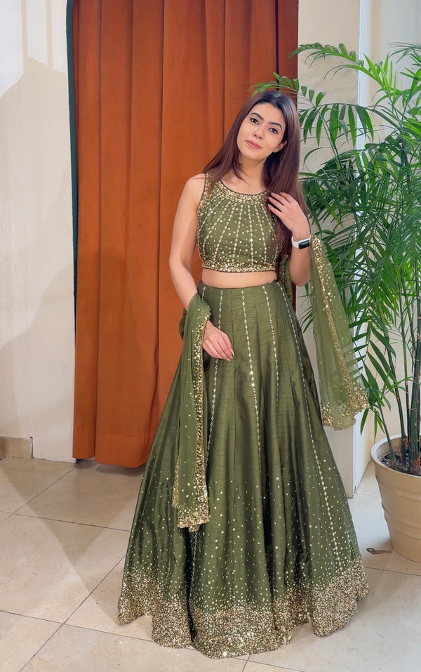 Olive Sequin Lehenga Set