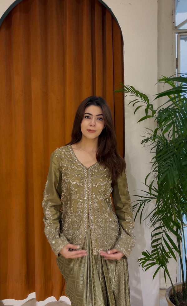 Olive Drape Skirt Ensemble