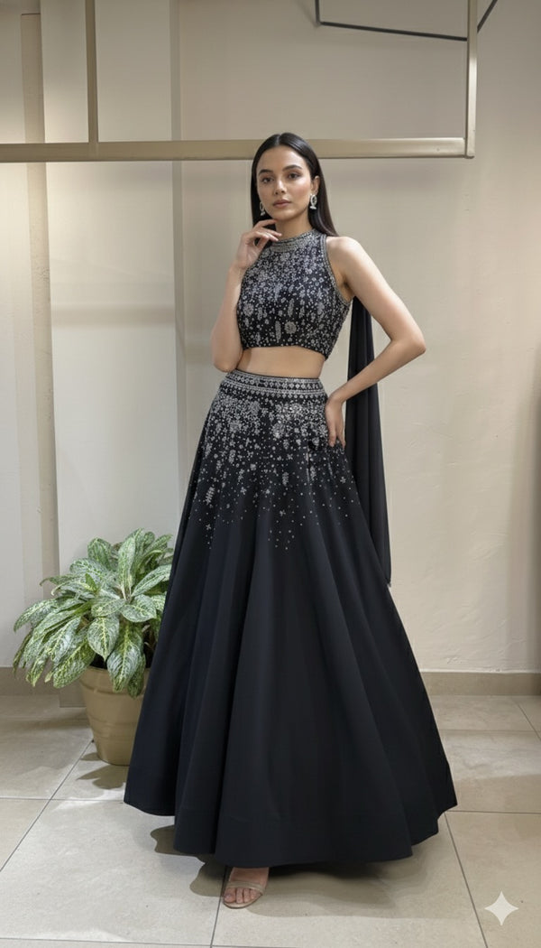 Midnight Hand Embroidered Lehenga