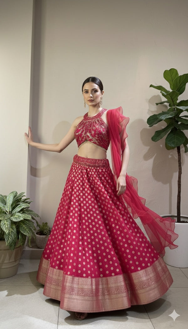Pink Brocade Lehenga