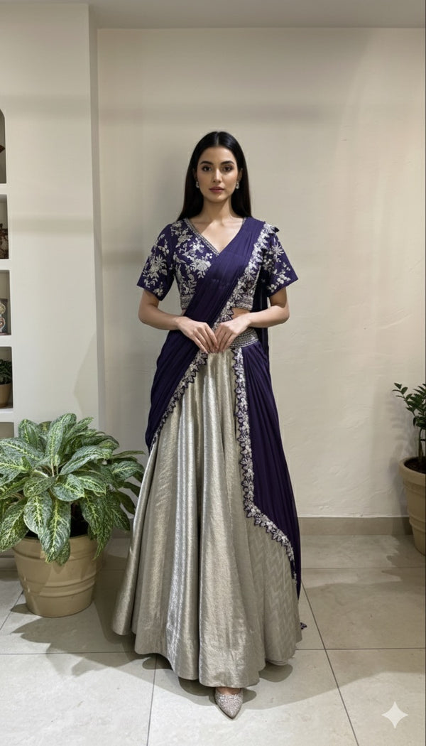 Purple Silver Lehenga