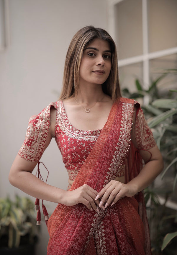 Banarsi saree with Hand embroidered blouse