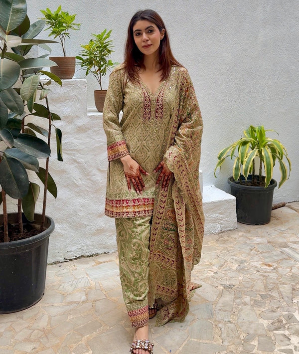 Olive Embellished Suit