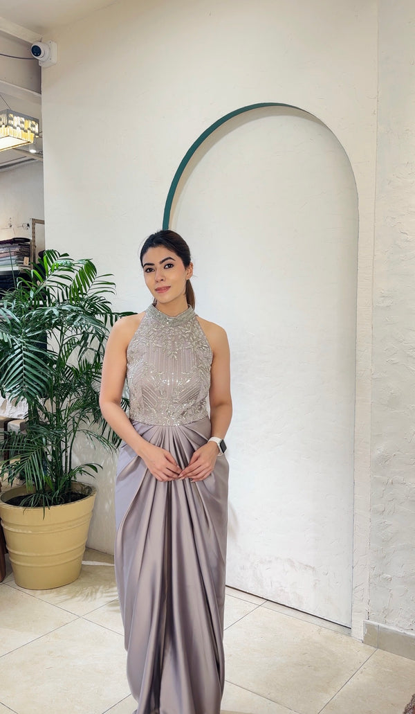 Lilac Greyish Drape Gown