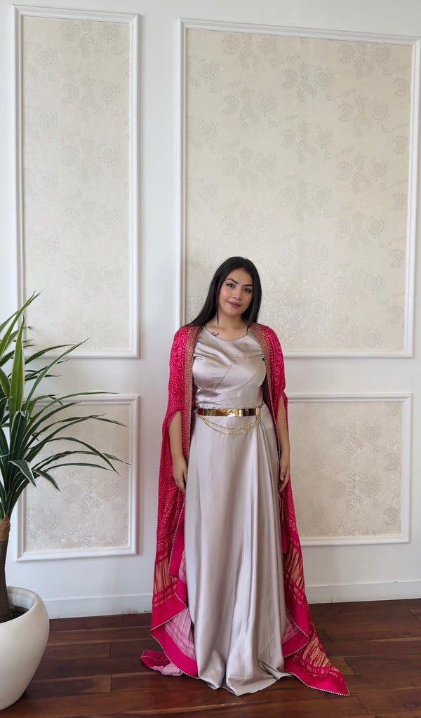 Satin gown with cape