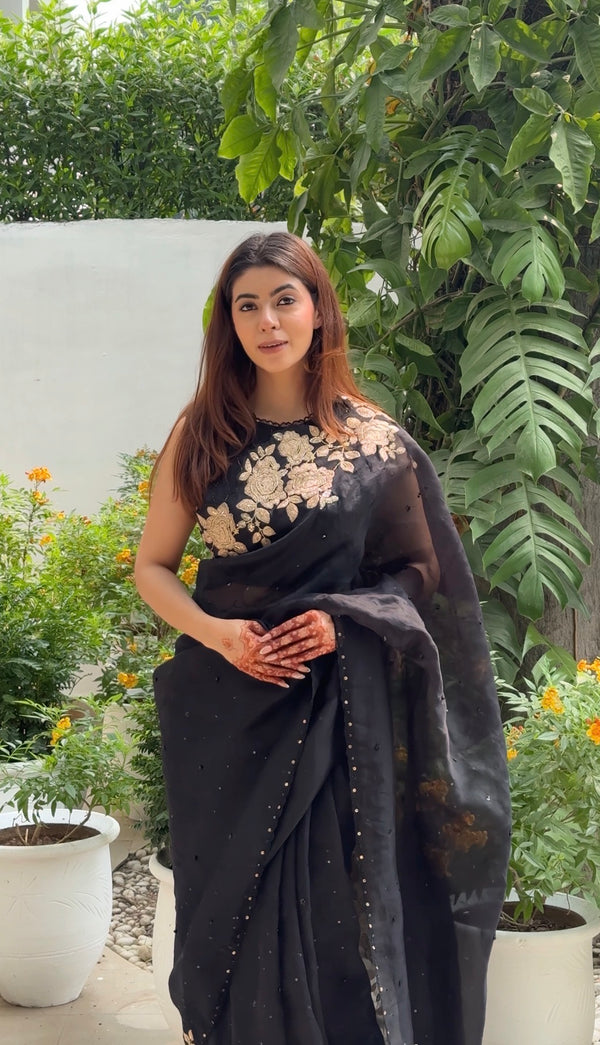 Black Floral Saree