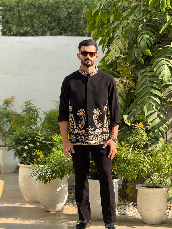 Black Embroidered Kurta Set