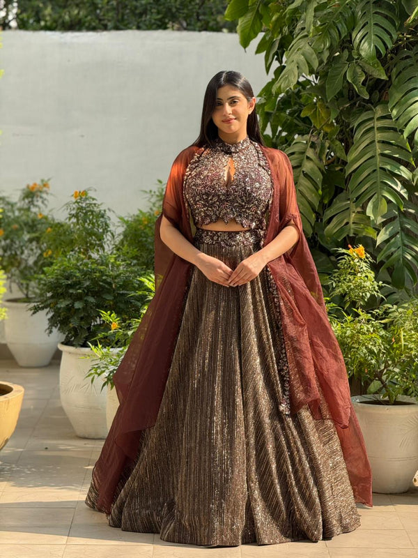 Brown Shimmer Lehenga