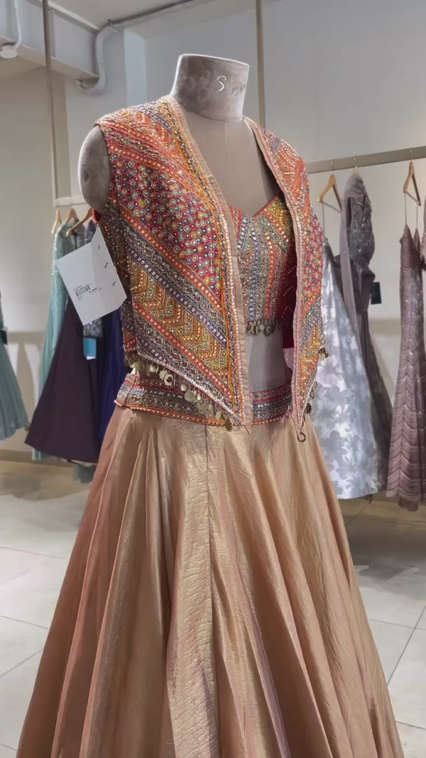 Multicolour cape lehnga set