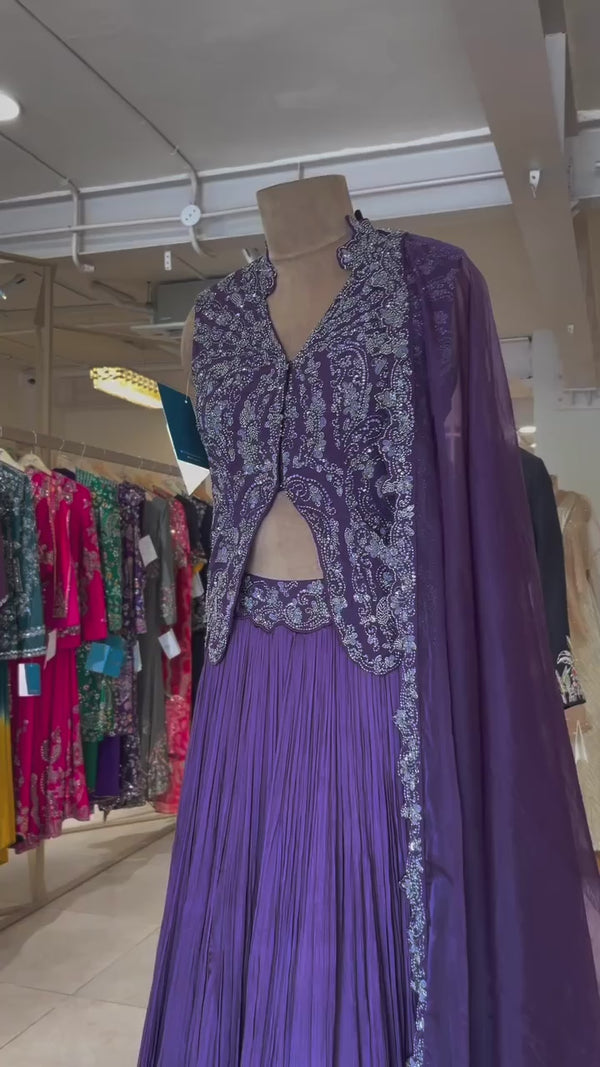 Purple Hand embroidered Lehnga